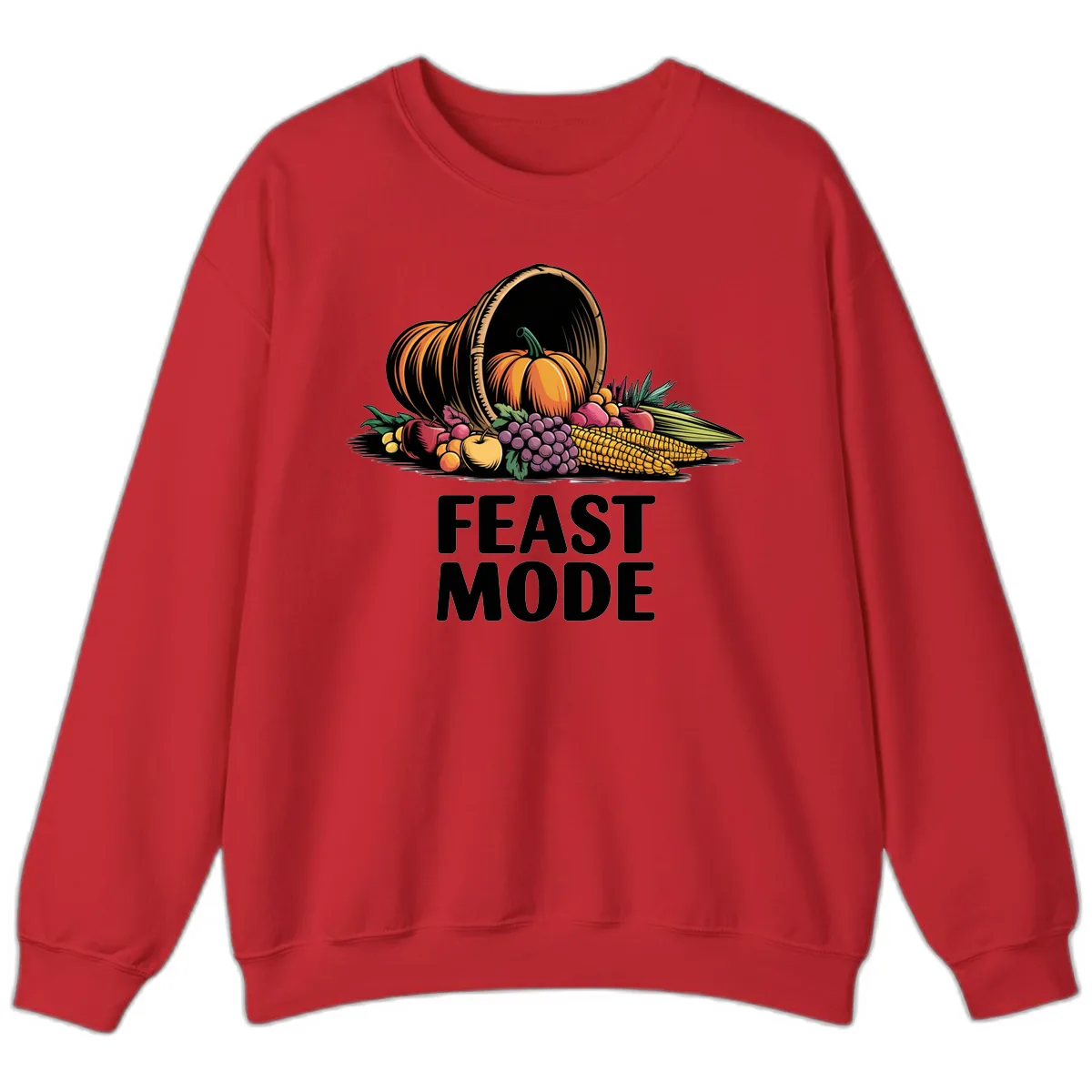 Thanksgiving Cornucopia Feast Mode Sweatshirt in Red