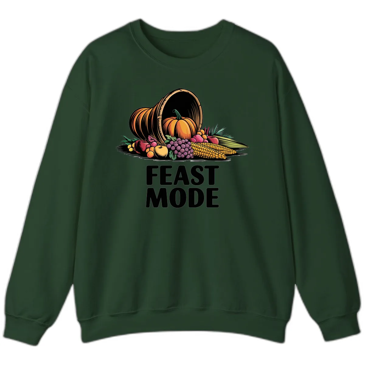 Thanksgiving Cornucopia Feast Mode Sweatshirt in Forest Green