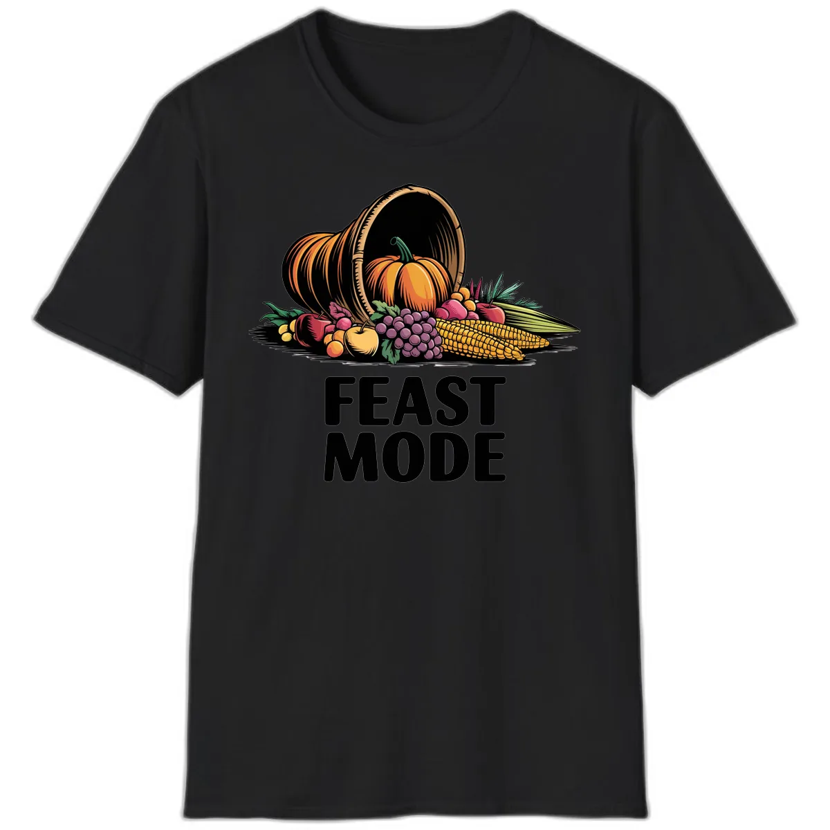 Thanksgiving Cornucopia Feast Mode T-Shirt in Black