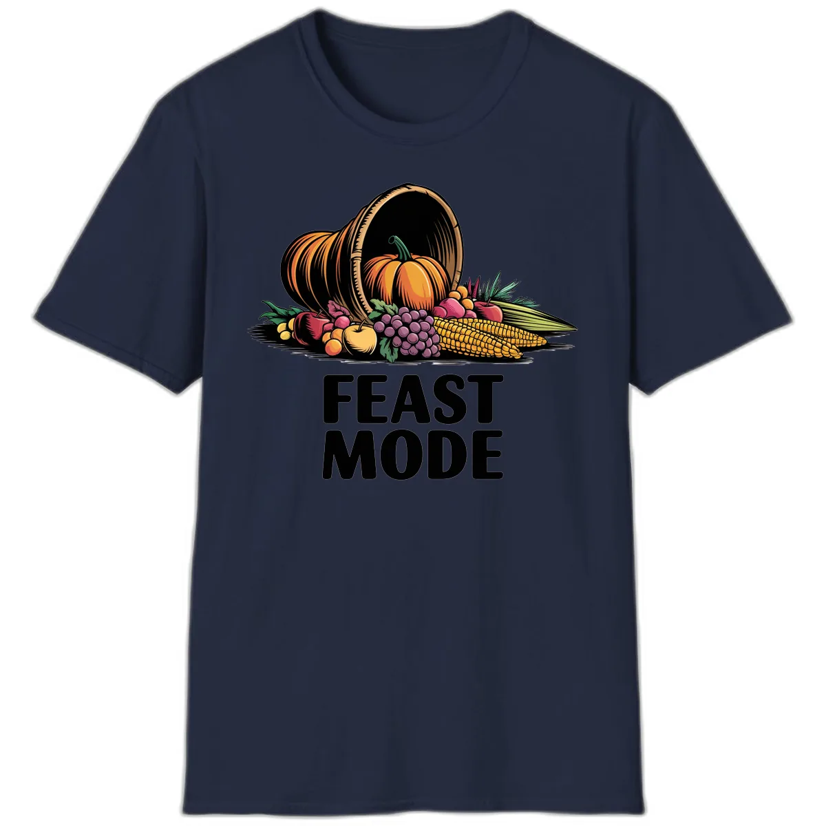 Thanksgiving Cornucopia Feast Mode T-Shirt in Navy