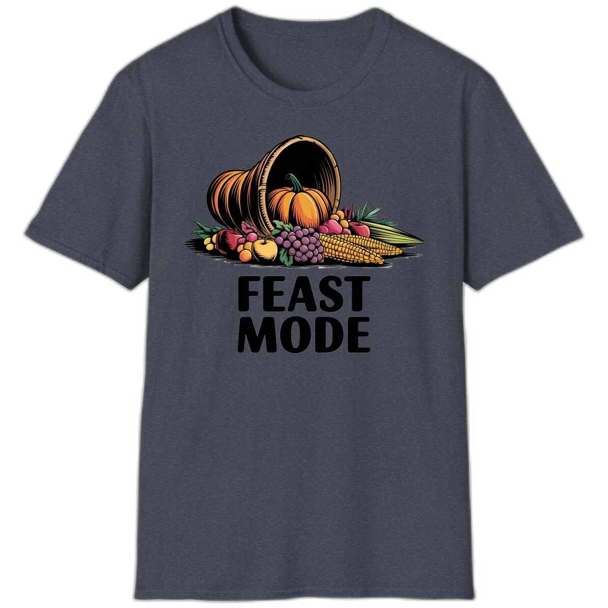 Thanksgiving Cornucopia Feast Mode T-Shirt in Heather Navy