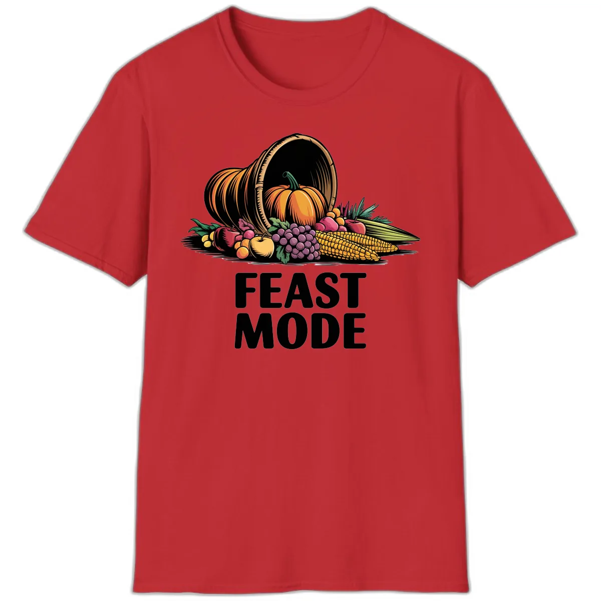 Thanksgiving Cornucopia Feast Mode T-Shirt in Red