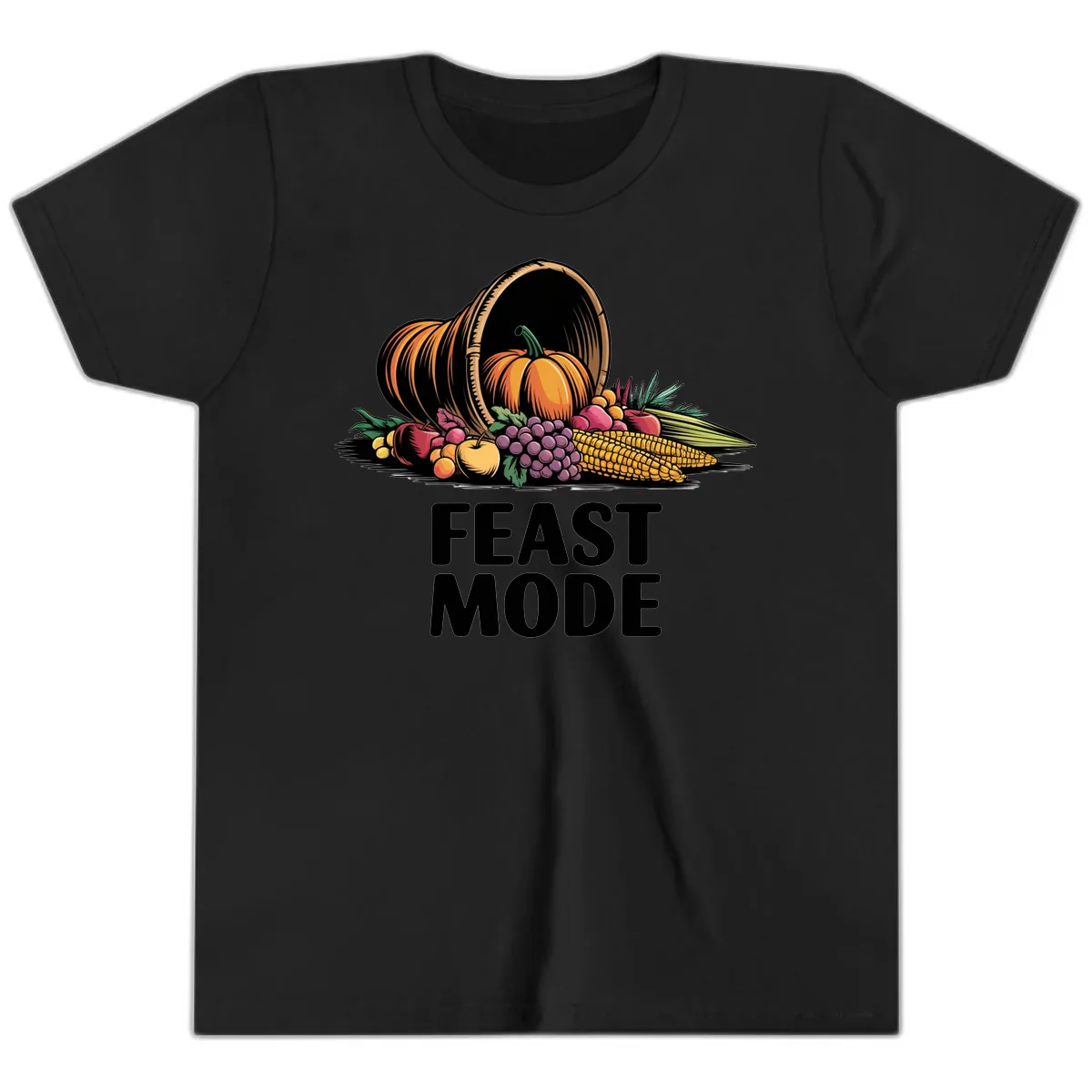 Thanksgiving Cornucopia Feast Mode Youth T-Shirt in Black