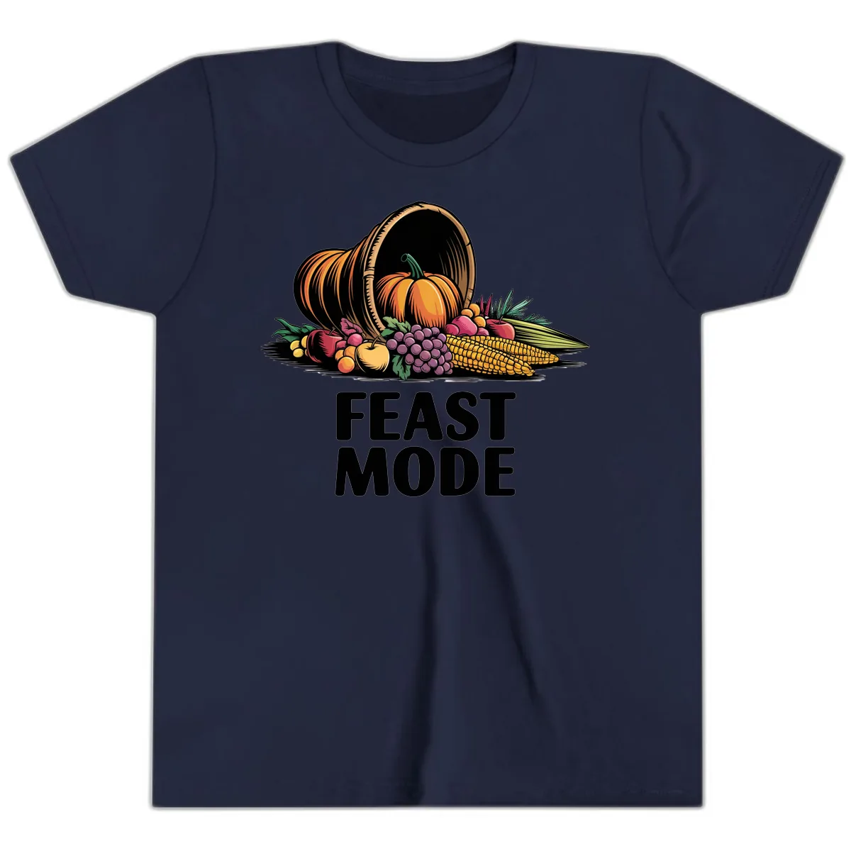 Thanksgiving Cornucopia Feast Mode Youth T-Shirt in Navy