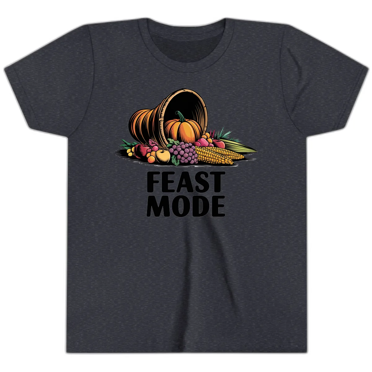 Thanksgiving Cornucopia Feast Mode Youth T-Shirt in Heather Navy