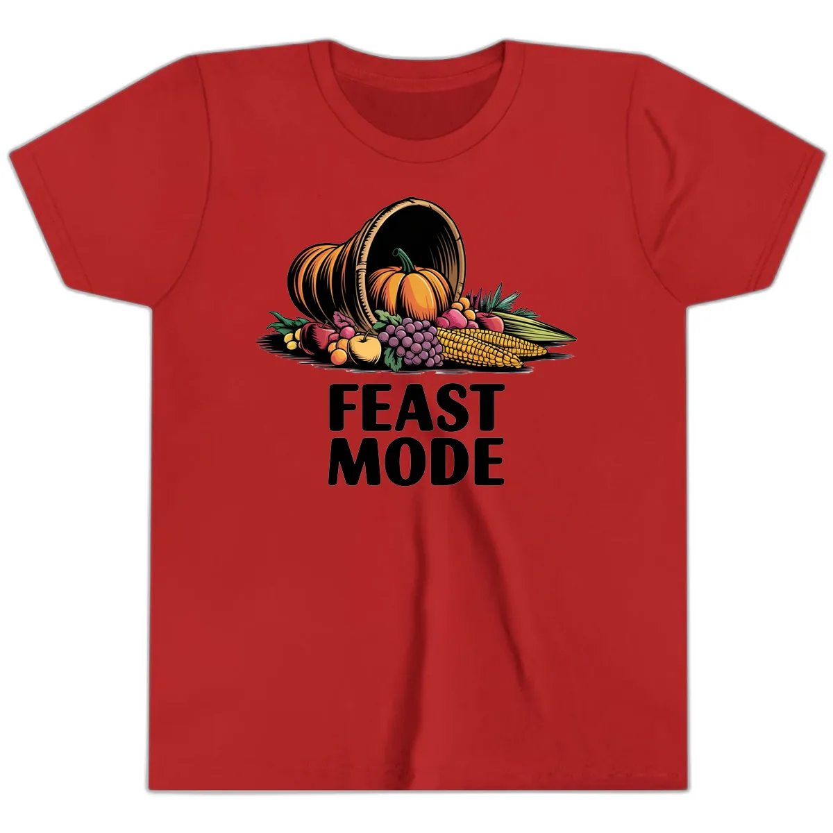 Thanksgiving Cornucopia Feast Mode Youth T-Shirt in Red