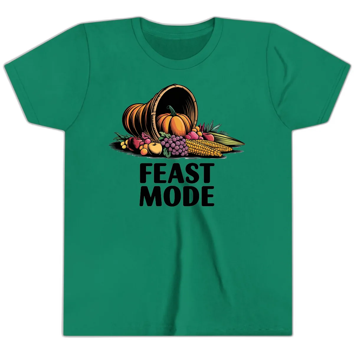 Thanksgiving Cornucopia Feast Mode Youth T-Shirt in Kelly