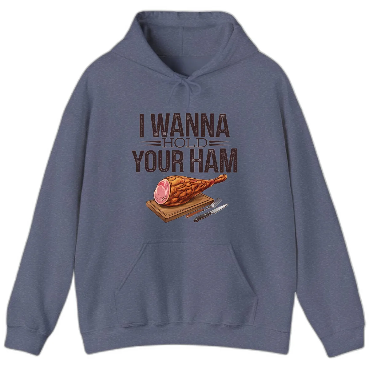 I Wanna Hold Your Ham Graphic Hoodie in Heather Navy