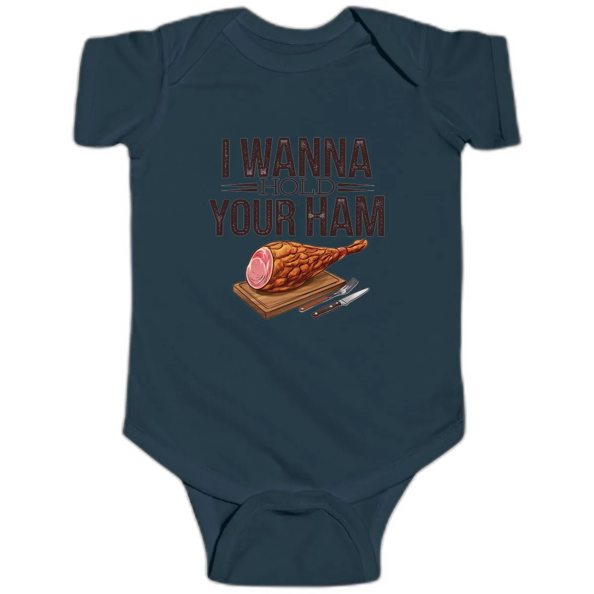 I Wanna Hold Your Ham Graphic Baby Onesie in Navy