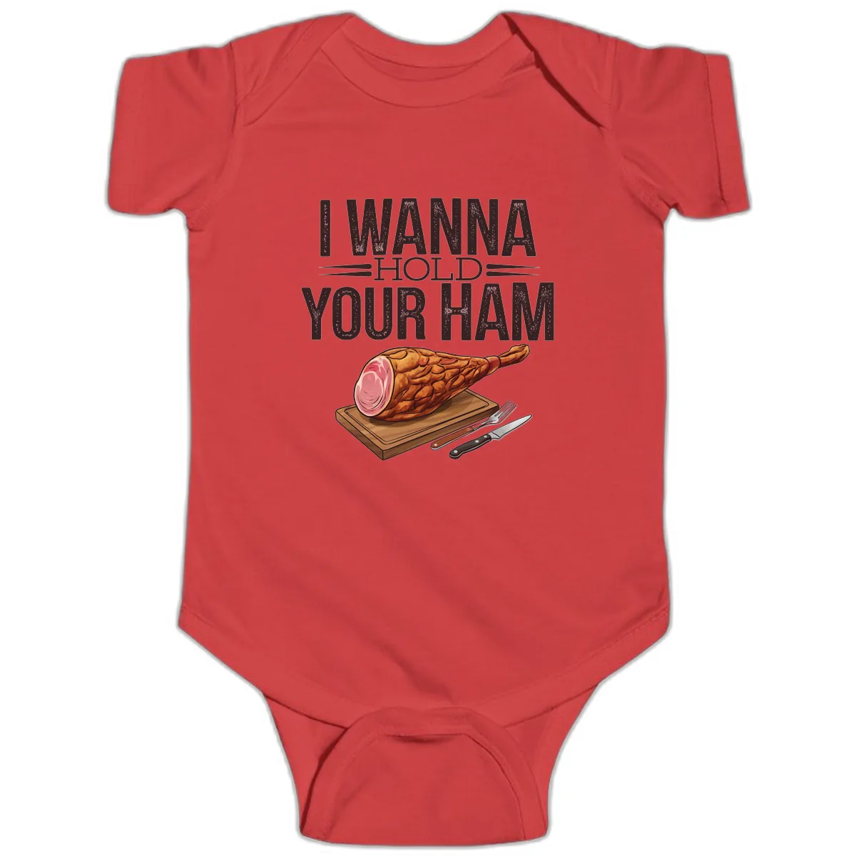 I Wanna Hold Your Ham Graphic Baby Onesie in Red