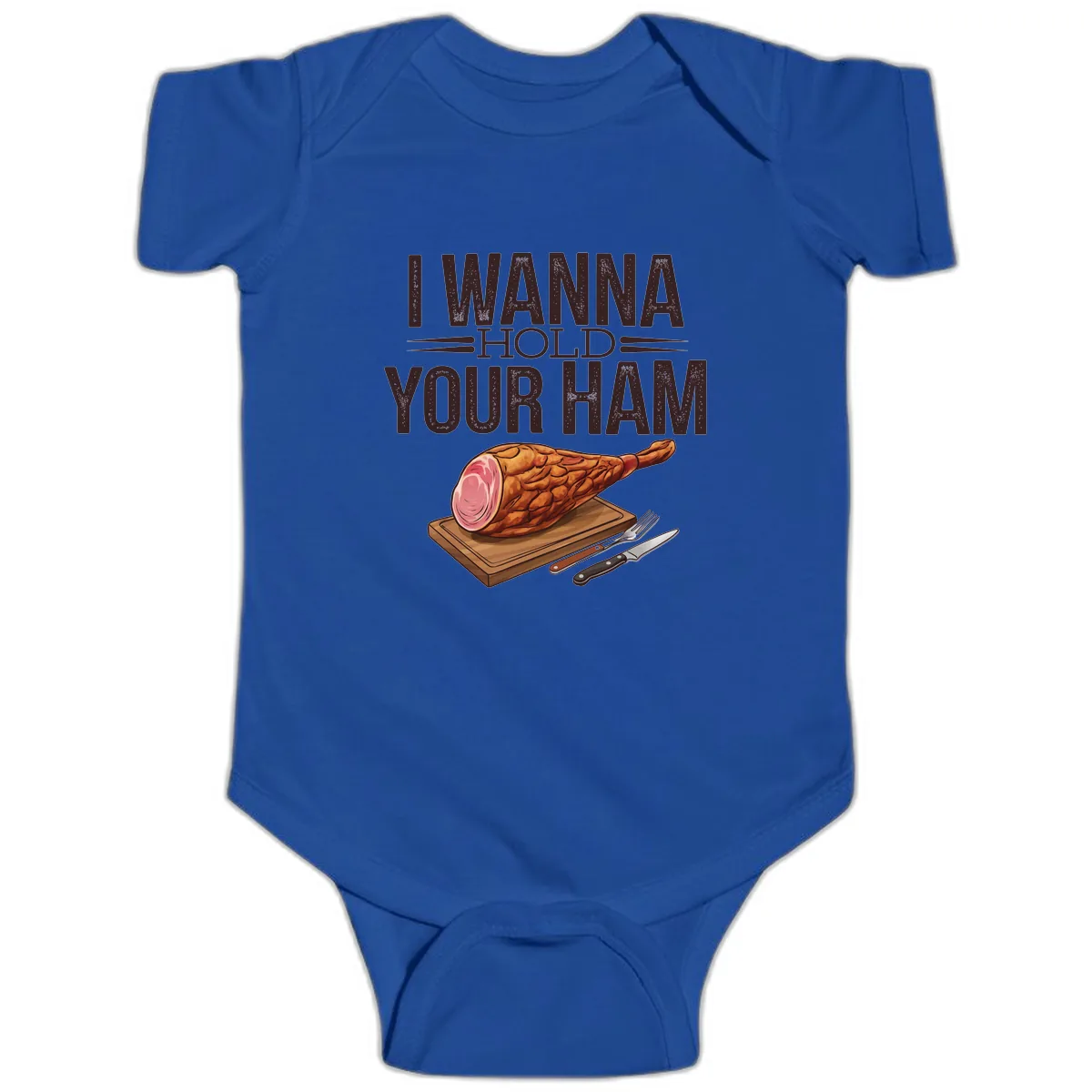 I Wanna Hold Your Ham Graphic Baby Onesie in Royal