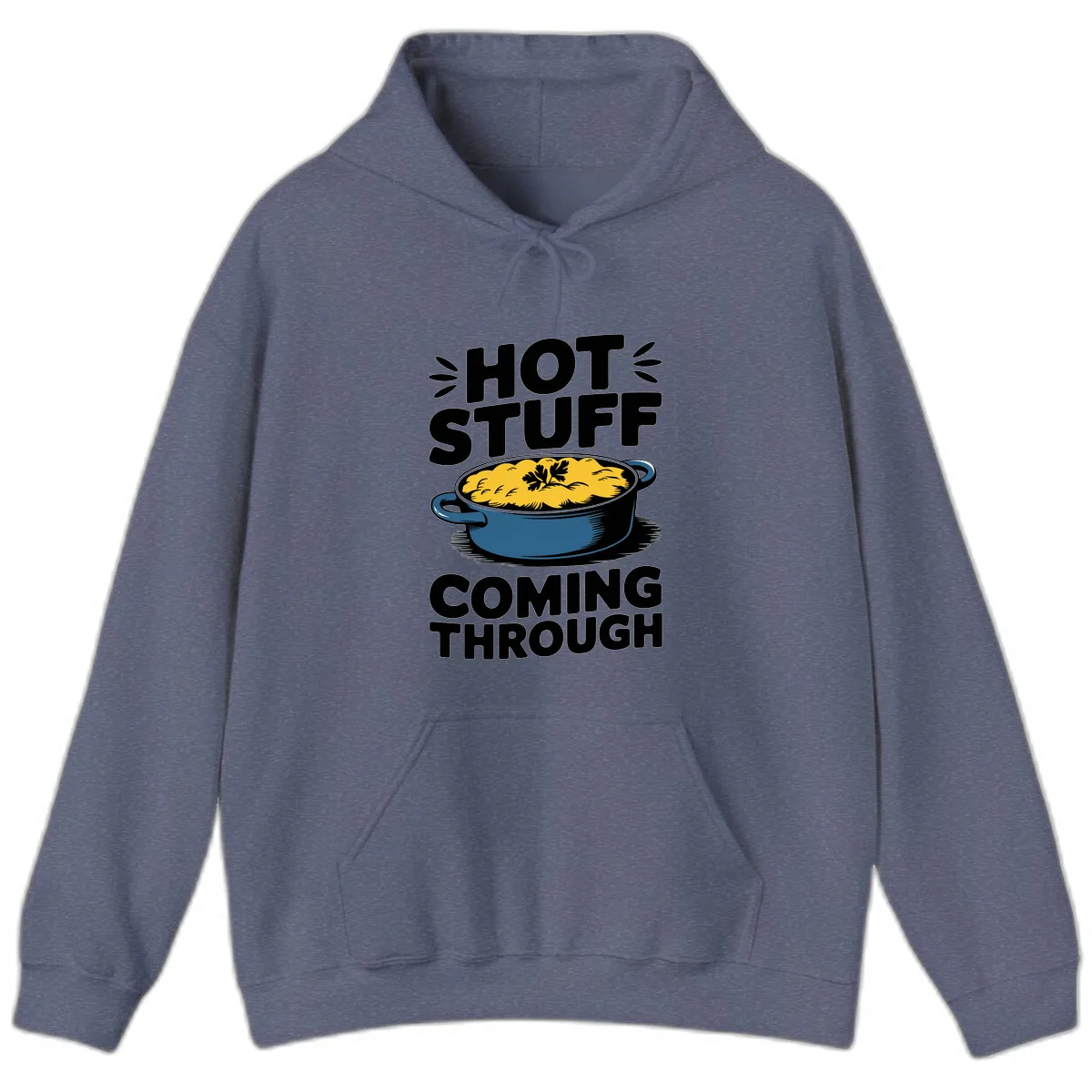 Hot Stuff Coming Through Casserole Hoodie in Heather Navy
