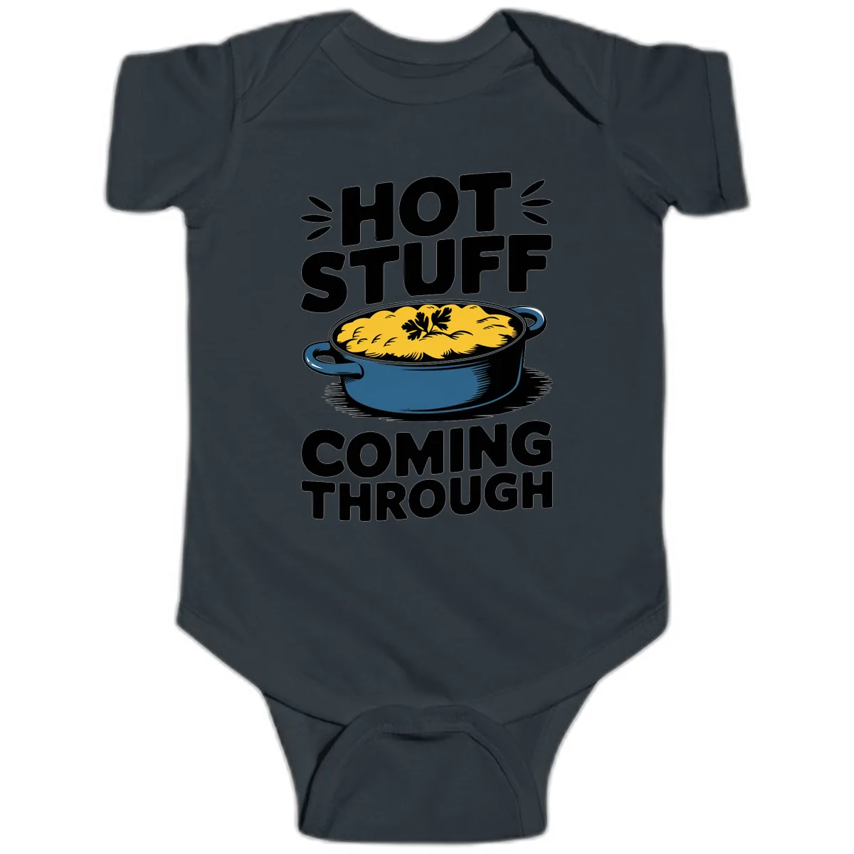 Hot Stuff Coming Through Casserole Baby Onesie in Black