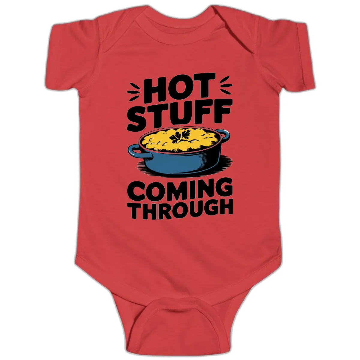 Hot Stuff Coming Through Casserole Baby Onesie in Red