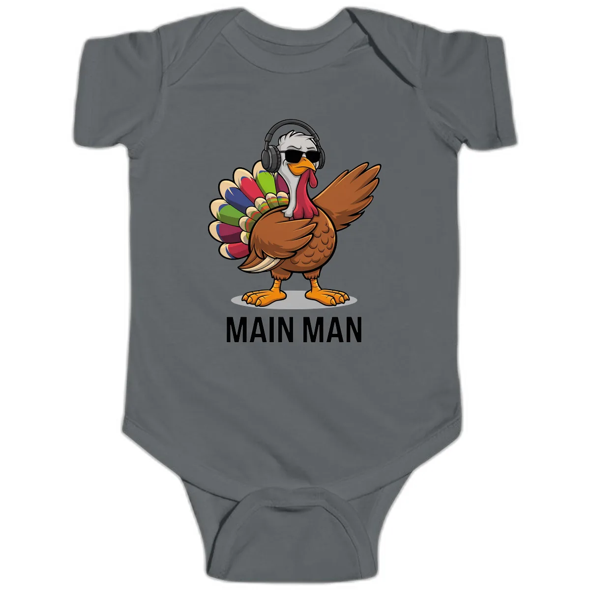 Dabbin' Turkey Main Man Baby Onesie in Charcoal