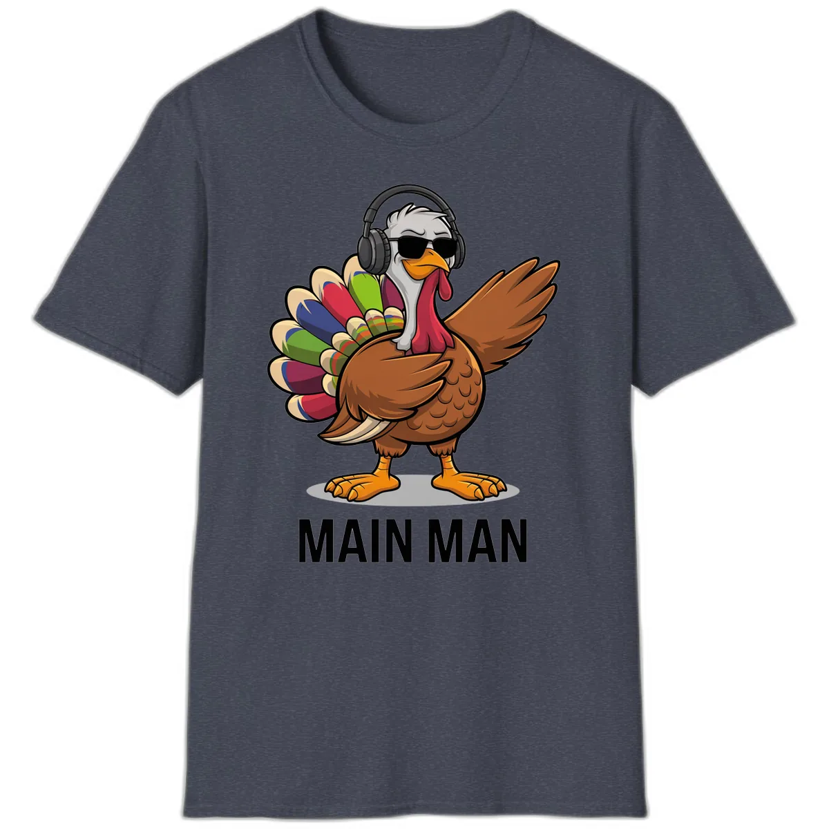 Dabbin' Turkey Main Man T-Shirt in Heather Navy