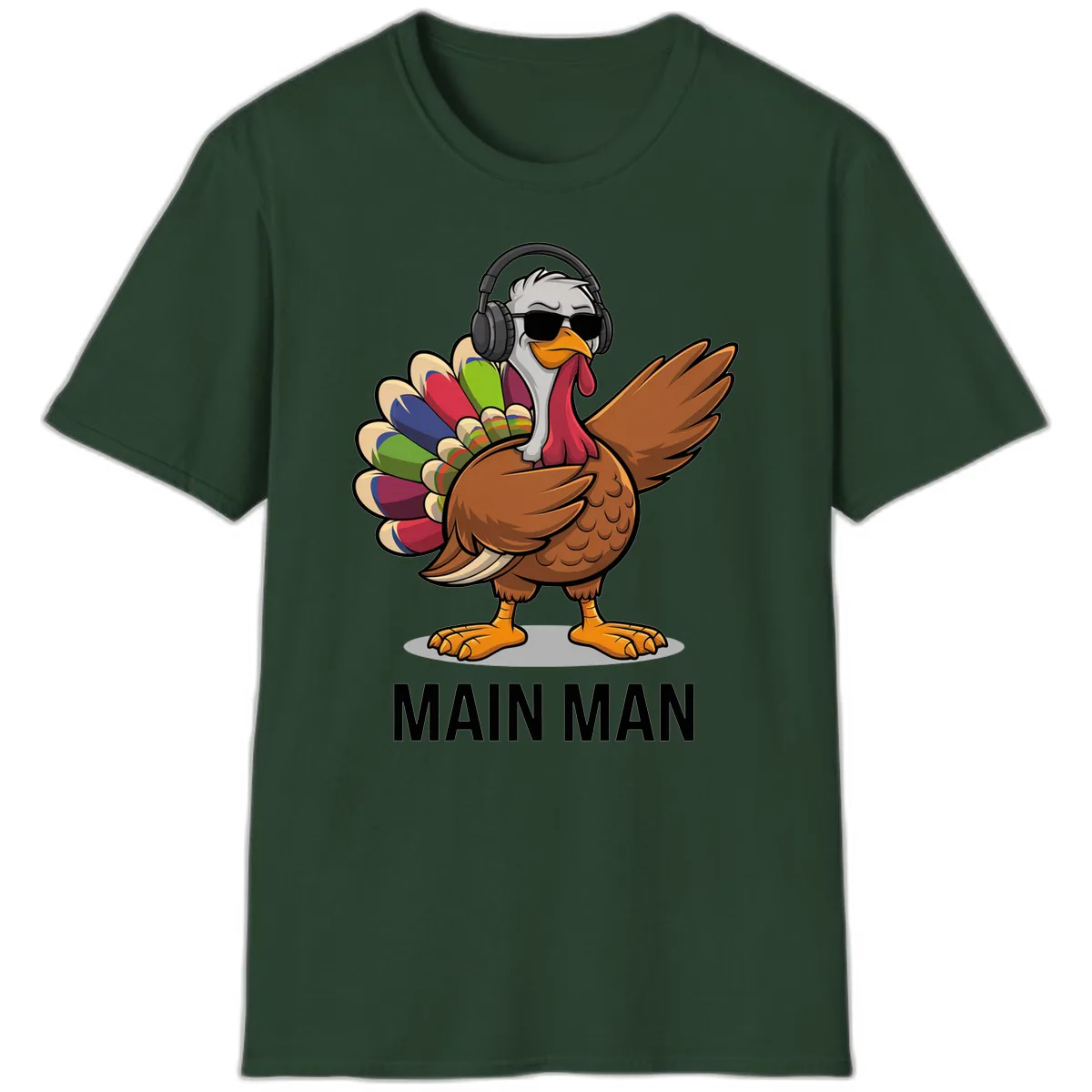 Dabbin' Turkey Main Man T-Shirt in Forest Green