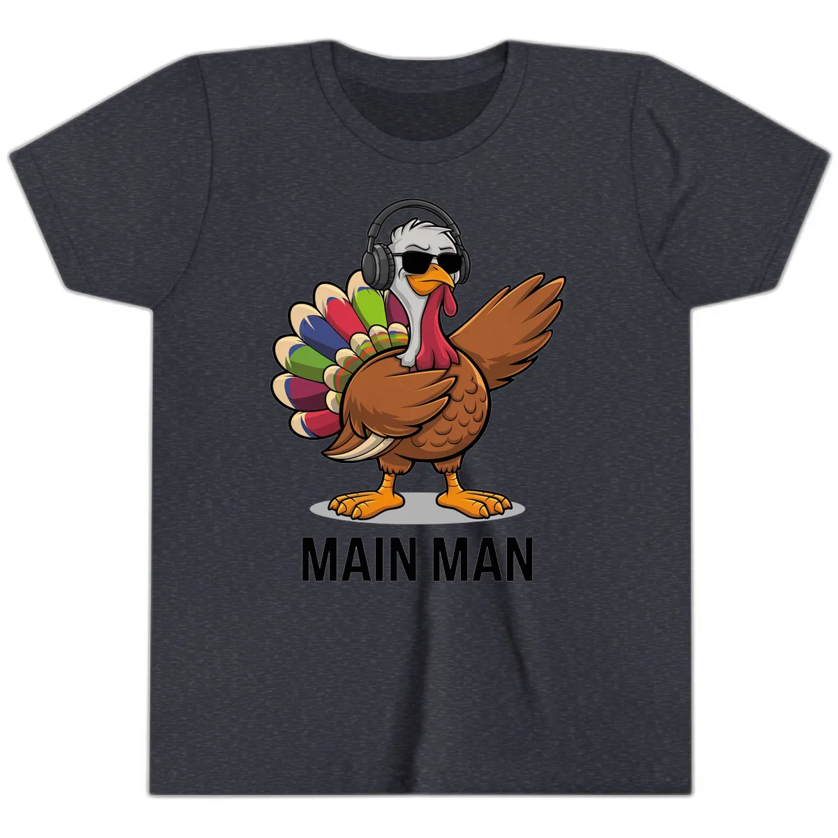 Dabbin' Turkey Main Man Youth T-Shirt in Heather Navy