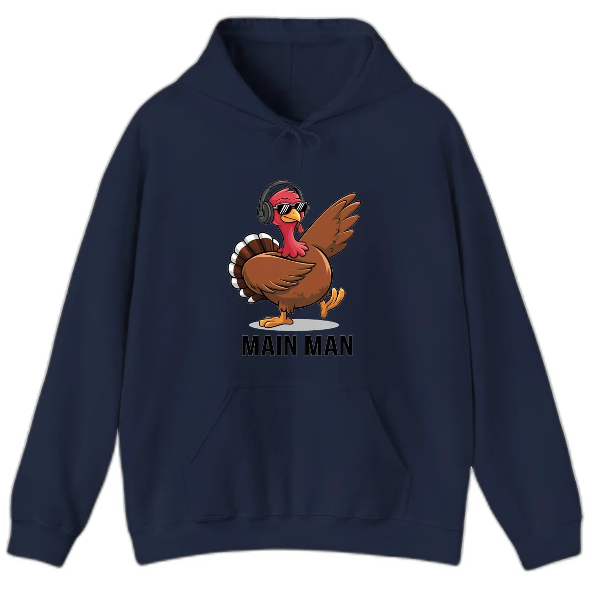 Cool Turkey Main Man Thanksgiving Design Hoodie in Navy