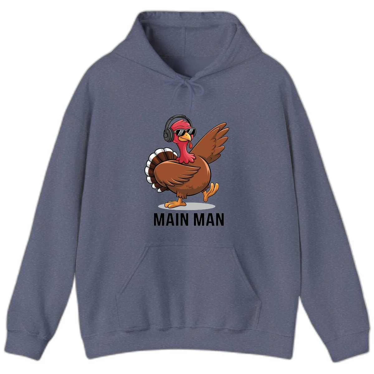Cool Turkey Main Man Thanksgiving Design Hoodie in Heather Navy
