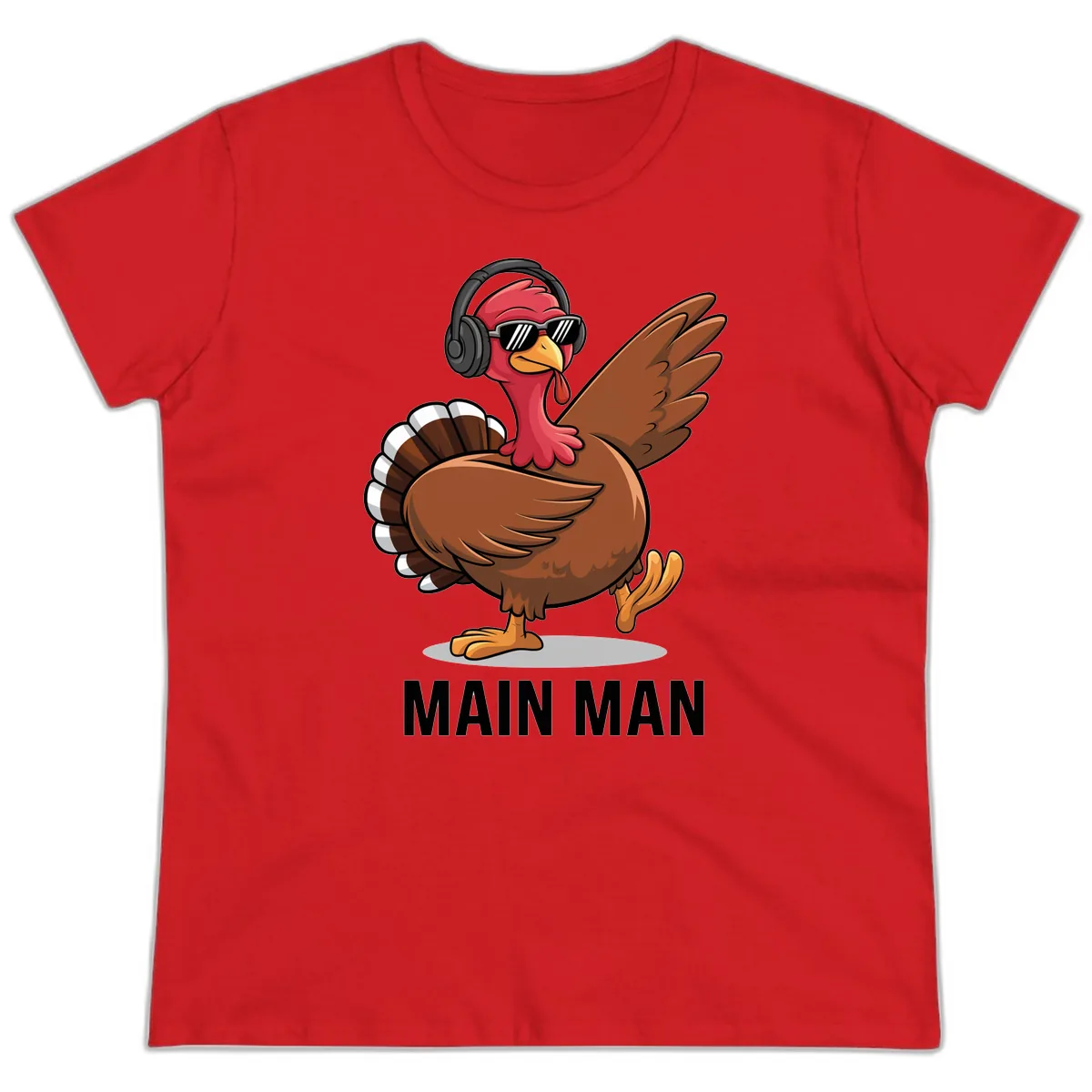 Cool Turkey Main Man Thanksgiving Design Ladies Tee in Red