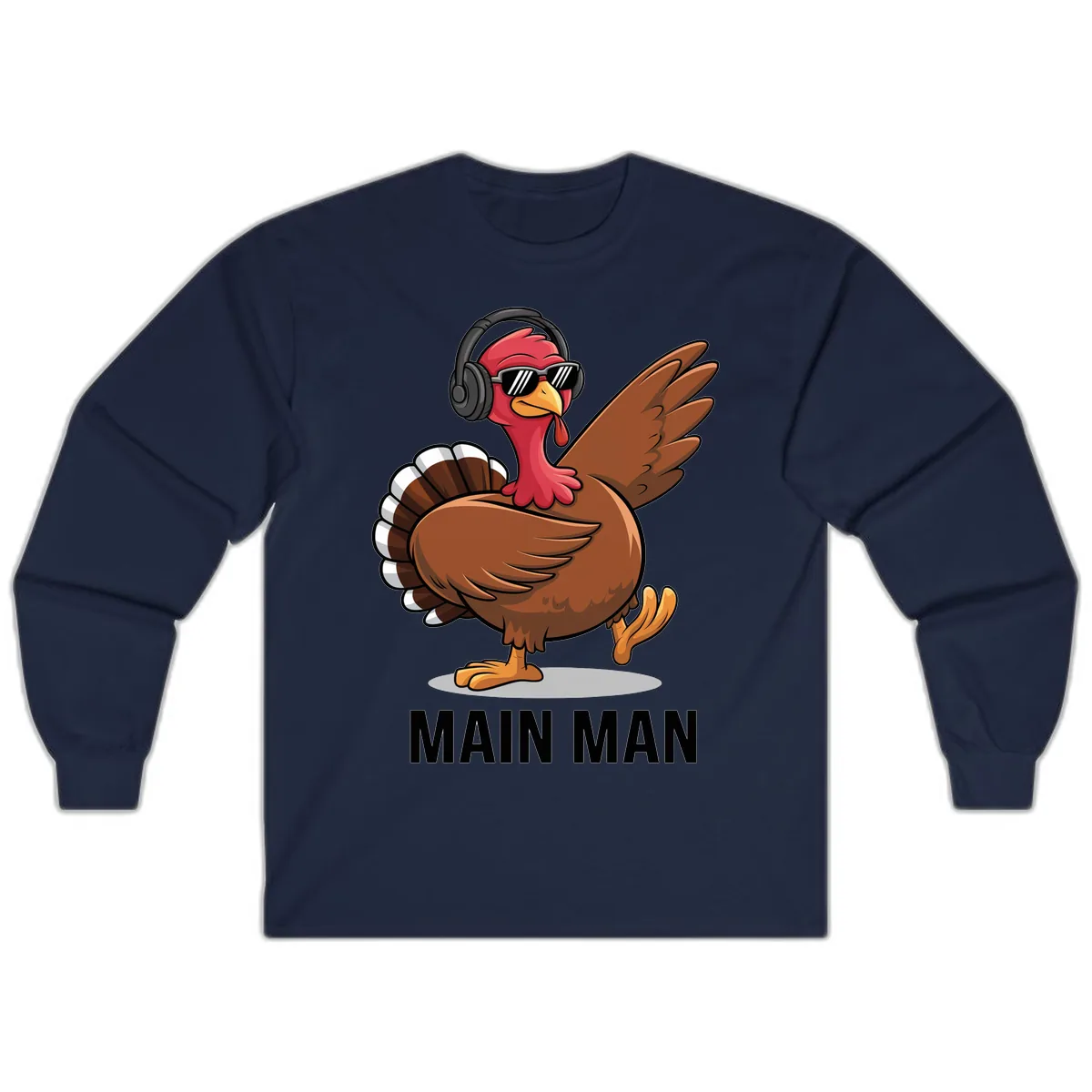 Cool Turkey Main Man Thanksgiving Design Long Sleeve in Navy
