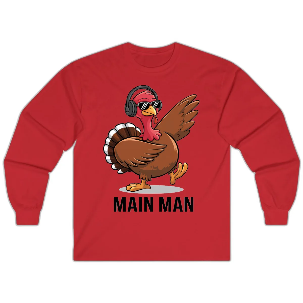 Cool Turkey Main Man Thanksgiving Design Long Sleeve in Red
