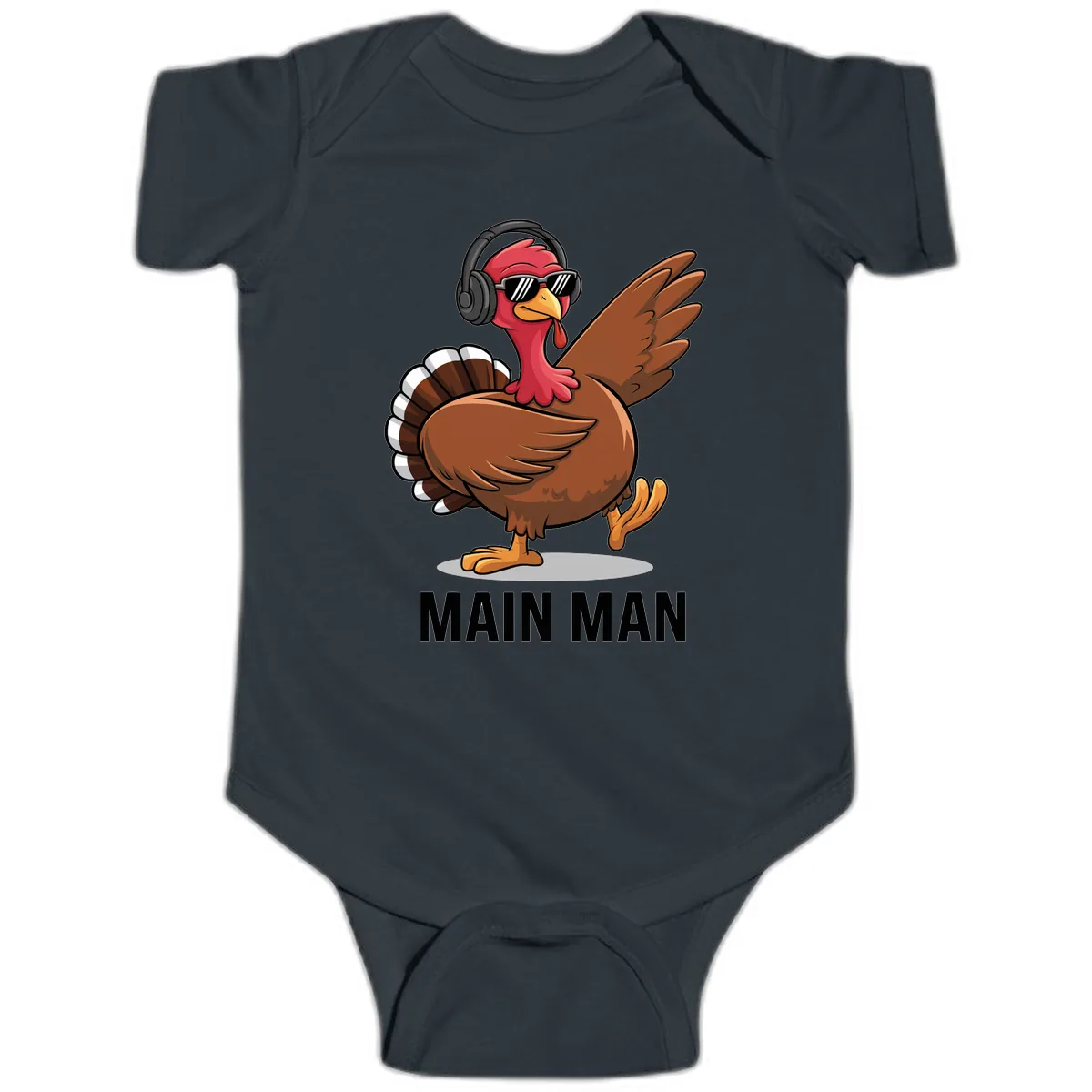 Cool Turkey Main Man Thanksgiving Design Baby Onesie in Black