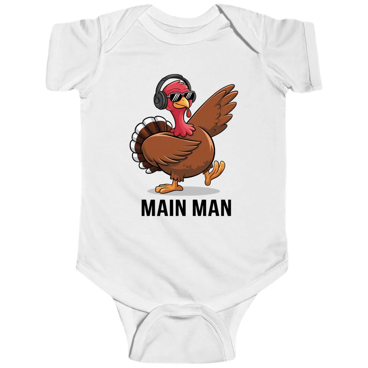 Cool Turkey Main Man Thanksgiving Design Baby Onesie in White