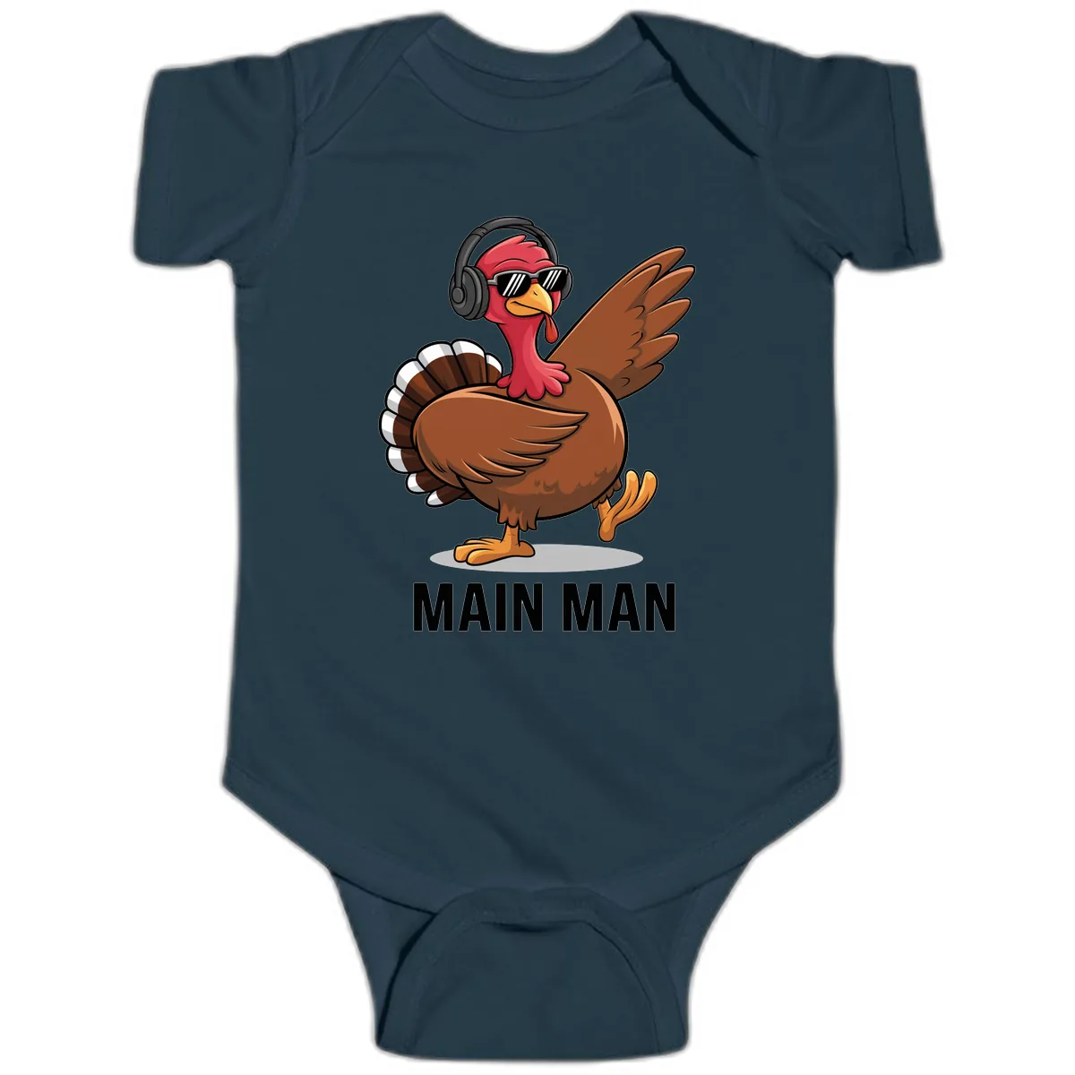 Cool Turkey Main Man Thanksgiving Design Baby Onesie in Navy