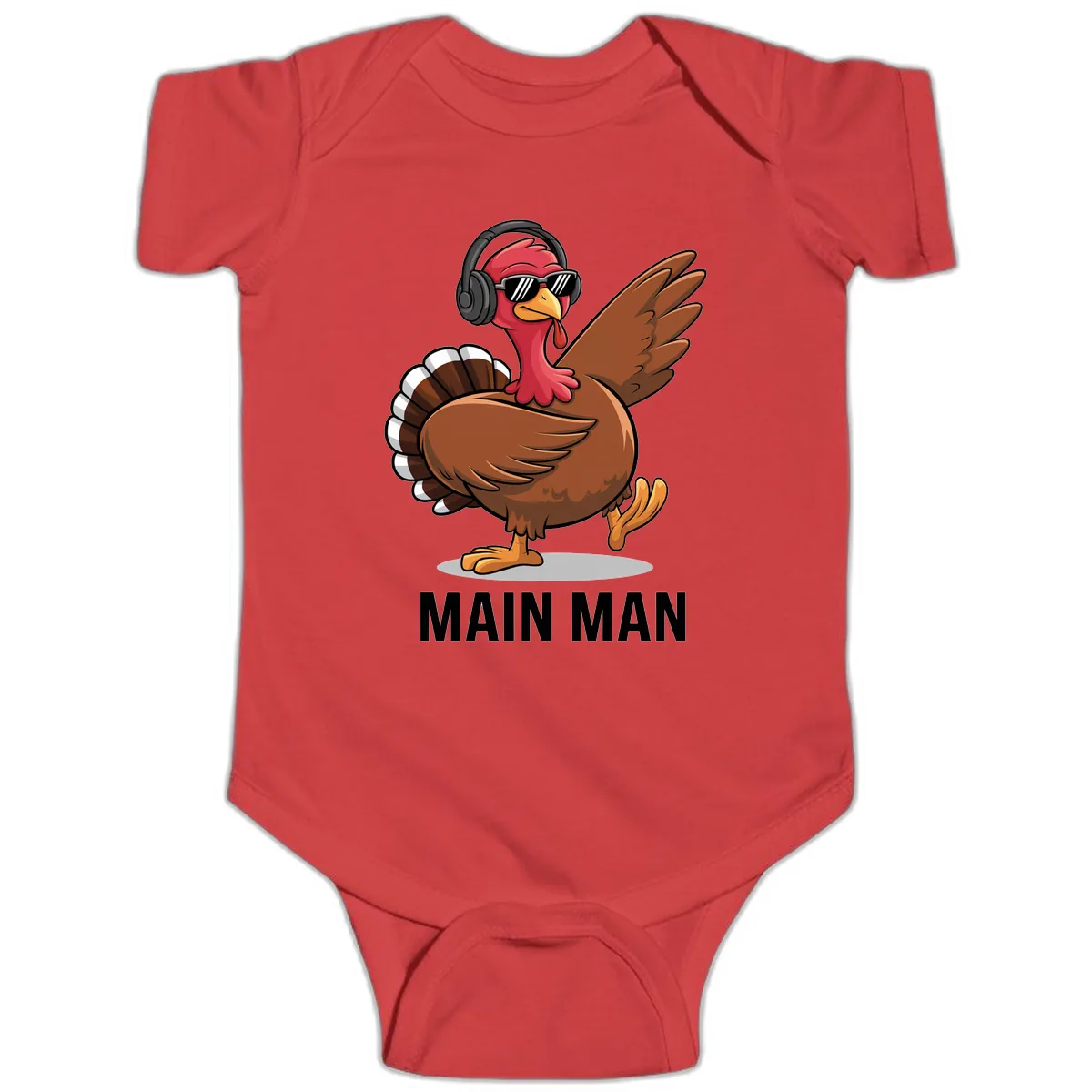 Cool Turkey Main Man Thanksgiving Design Baby Onesie in Red