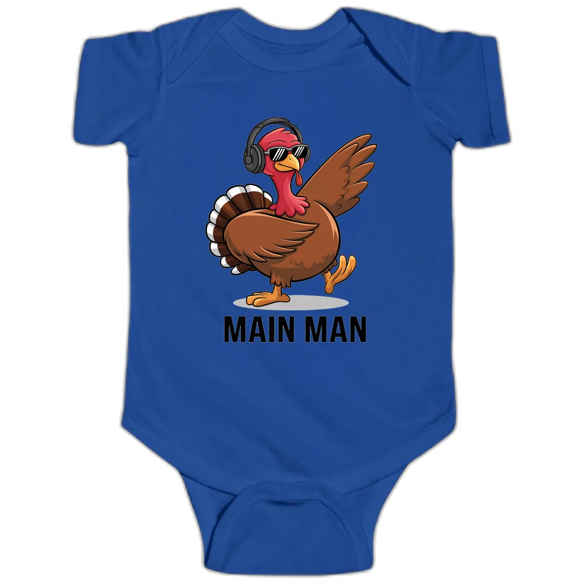 Cool Turkey Main Man Thanksgiving Design Baby Onesie in Royal