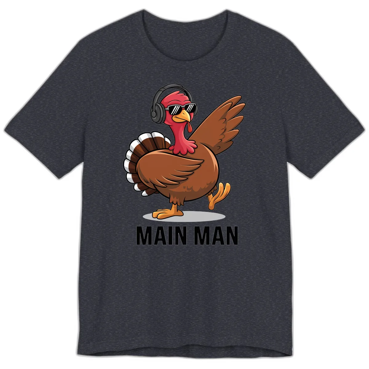 Cool Turkey Main Man Thanksgiving Design Premium T-Shirt in Heather Navy