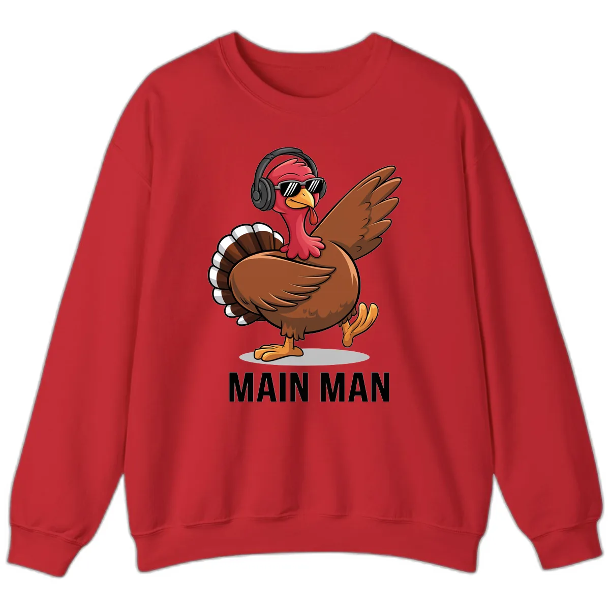 Cool Turkey Main Man Thanksgiving Design Sweatshirt in Red