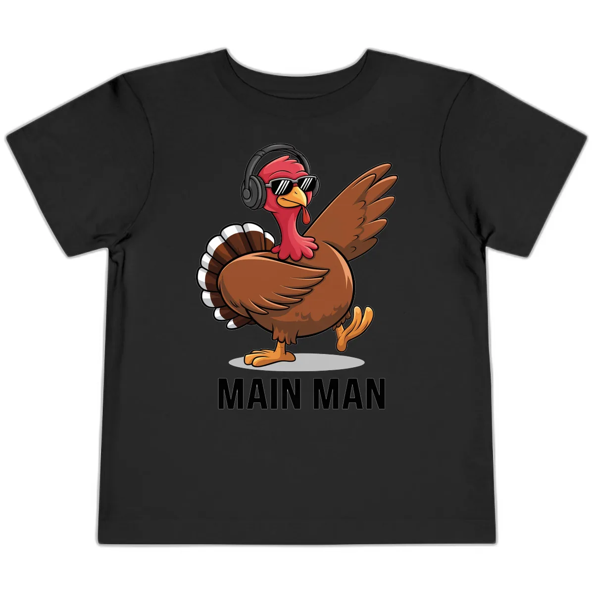 Cool Turkey Main Man Thanksgiving Design Toddler T-Shirt in Black