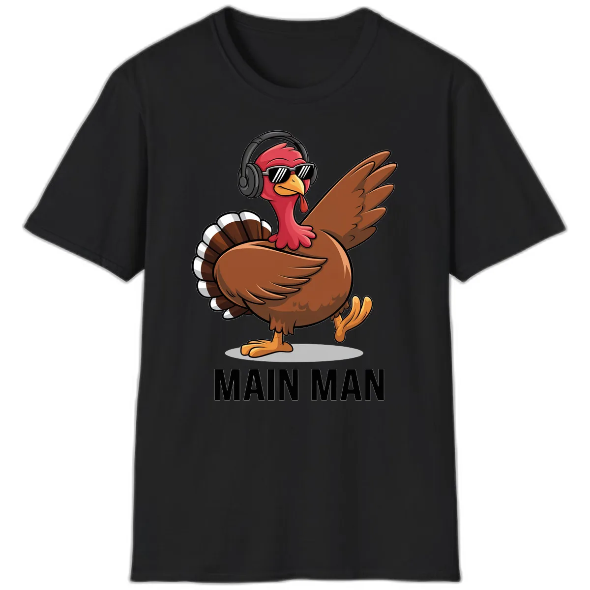 Cool Turkey Main Man Thanksgiving Design T-Shirt in Black