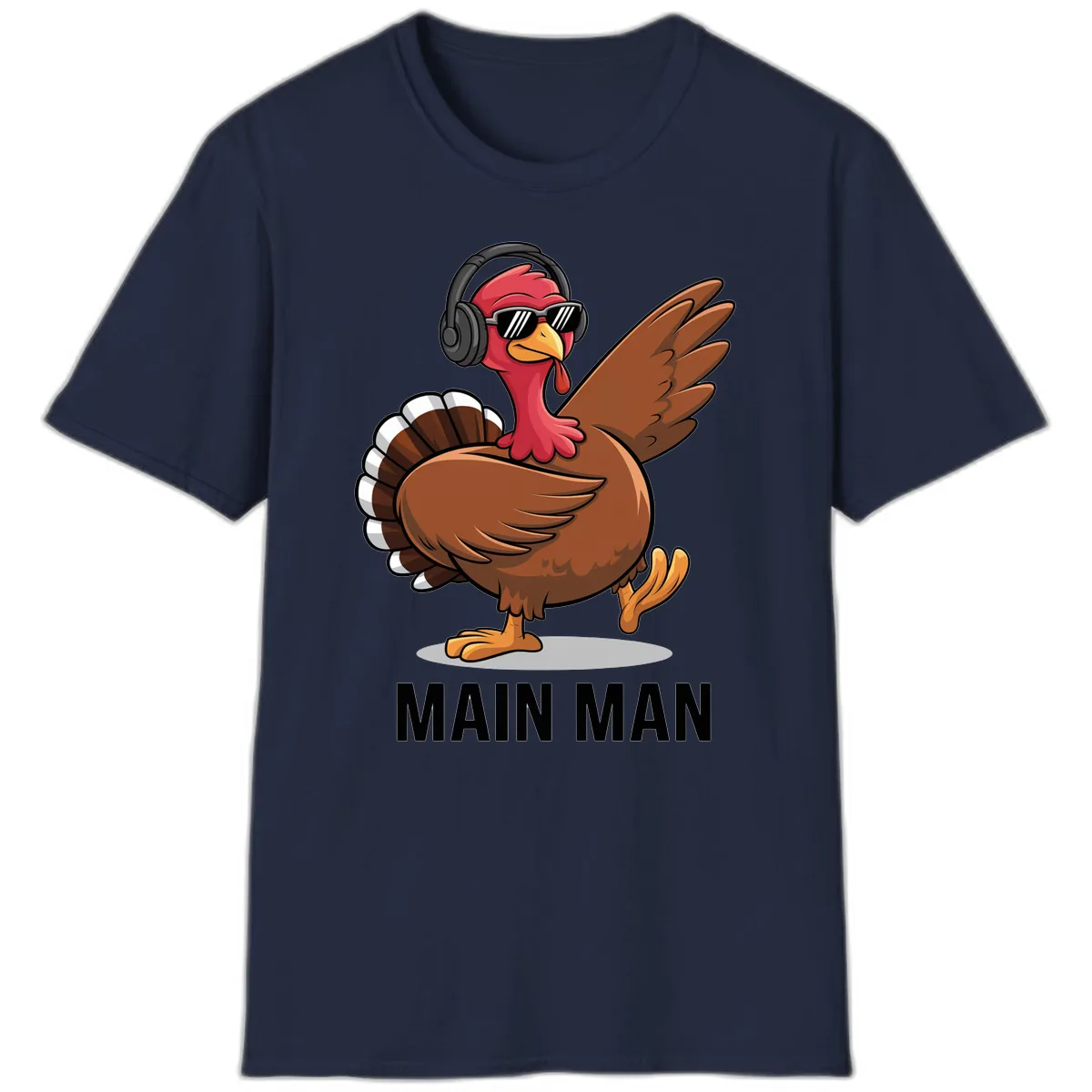 Cool Turkey Main Man Thanksgiving Design T-Shirt in Navy