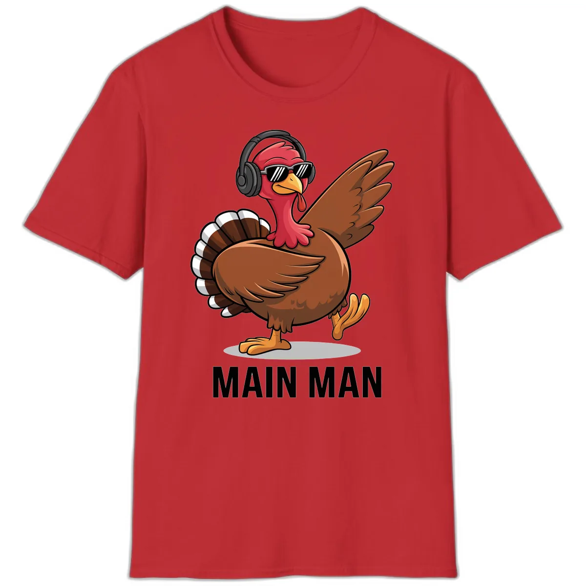 Cool Turkey Main Man Thanksgiving Design T-Shirt in Red