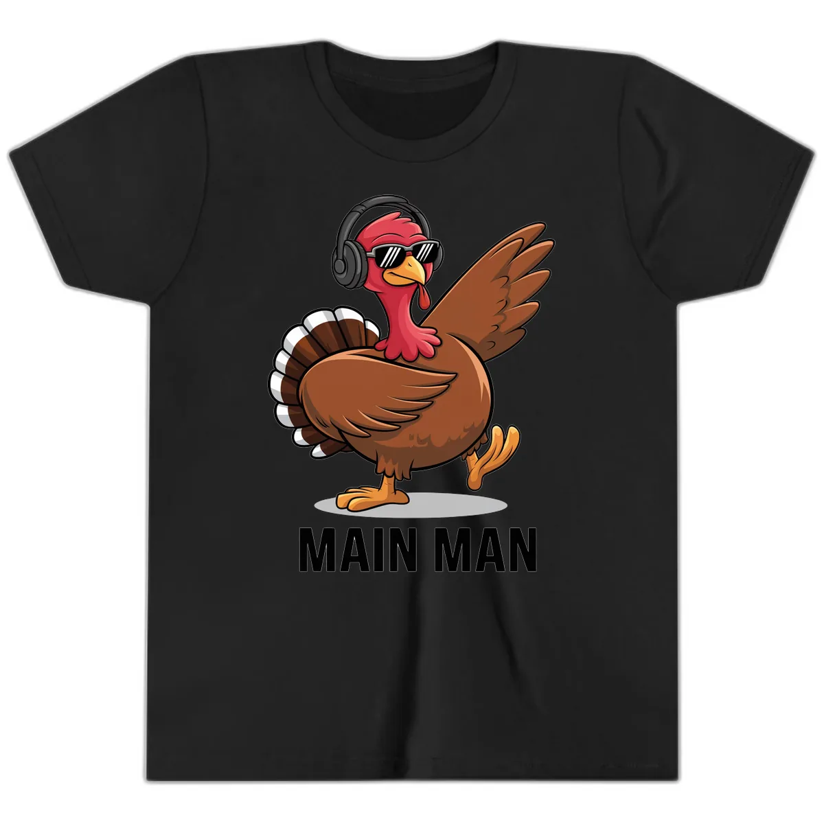 Cool Turkey Main Man Thanksgiving Design Youth T-Shirt in Black