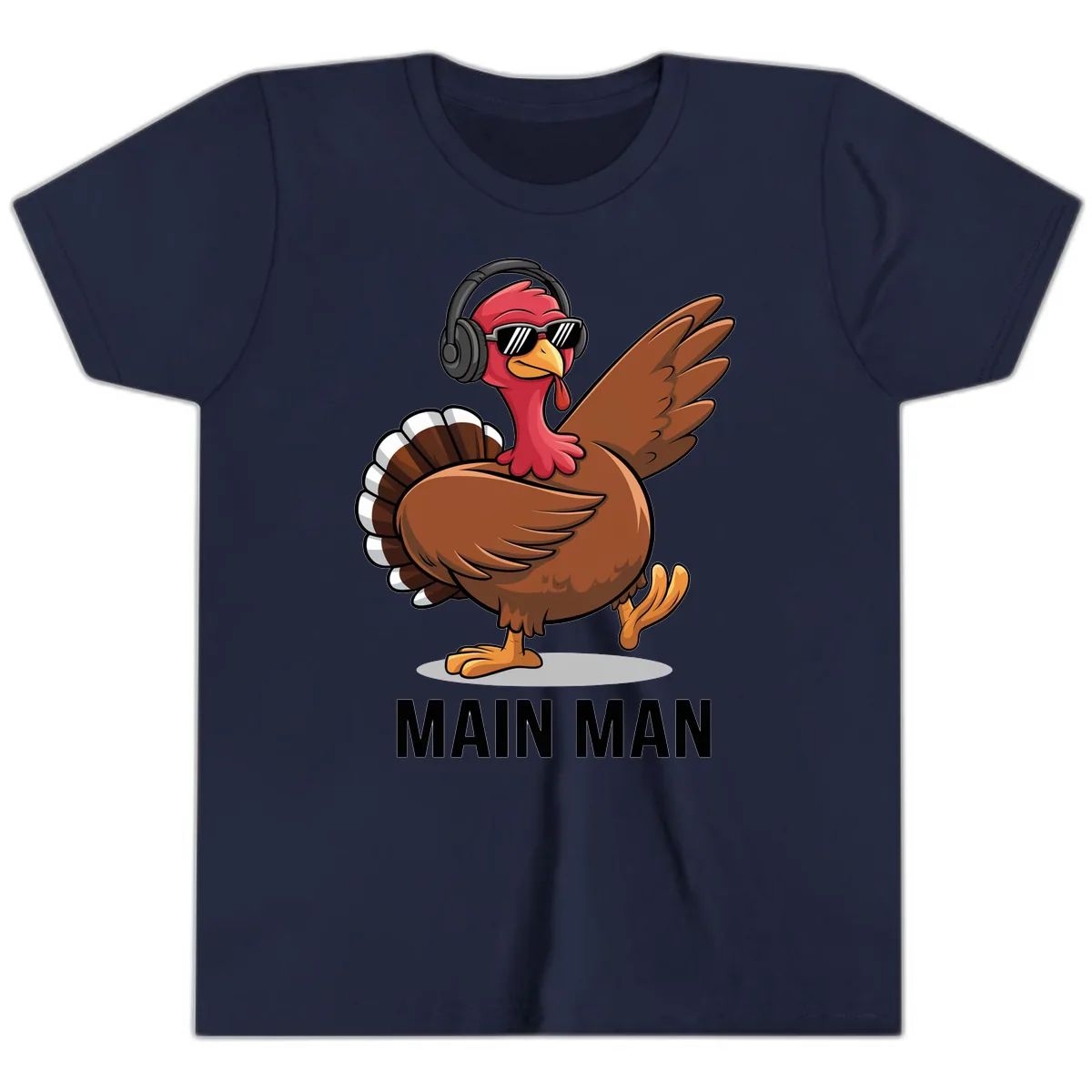 Cool Turkey Main Man Thanksgiving Design Youth T-Shirt in Navy
