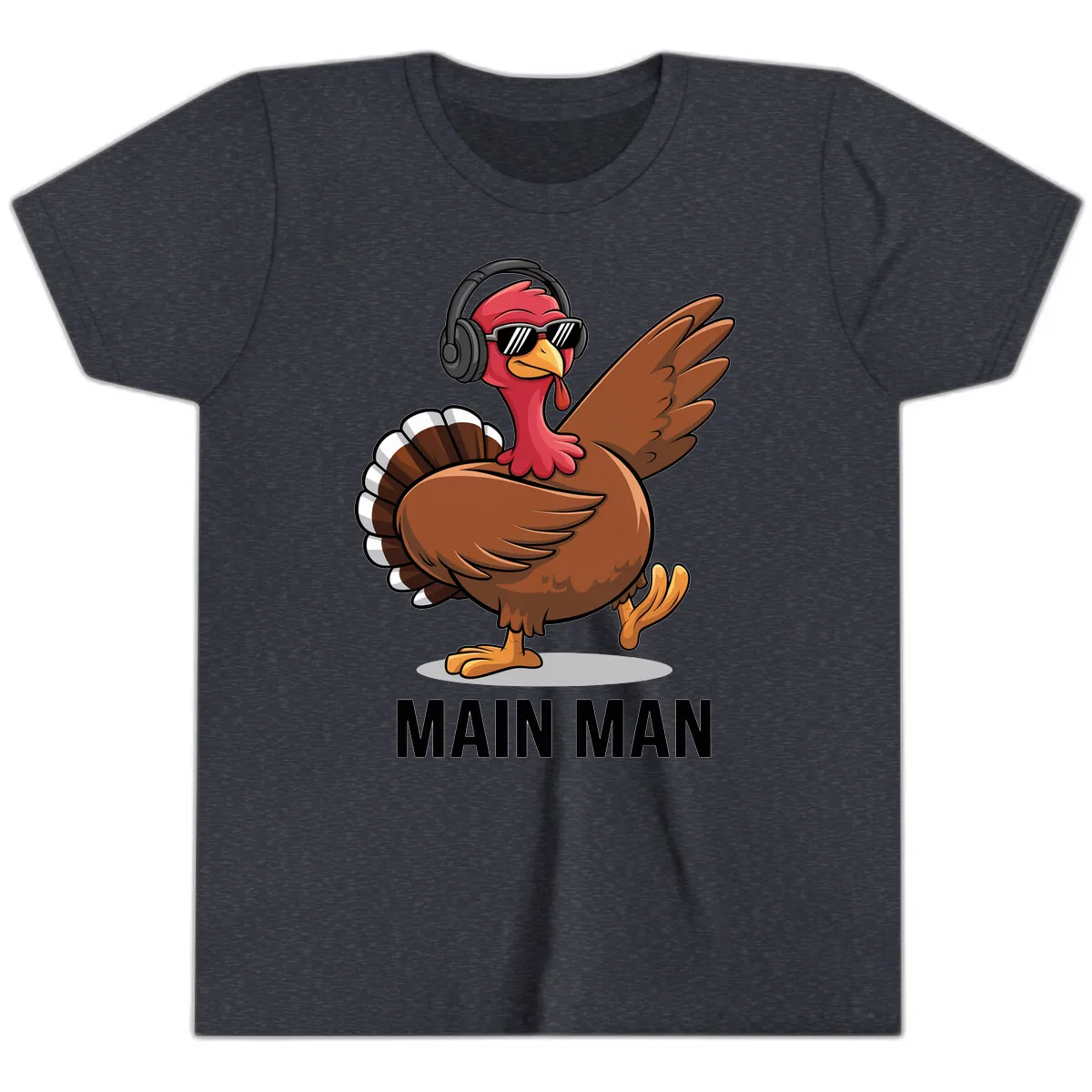 Cool Turkey Main Man Thanksgiving Design Youth T-Shirt in Heather Navy