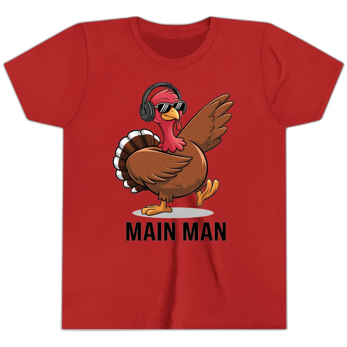 Cool Turkey Main Man Thanksgiving Design Youth T-Shirt in Red