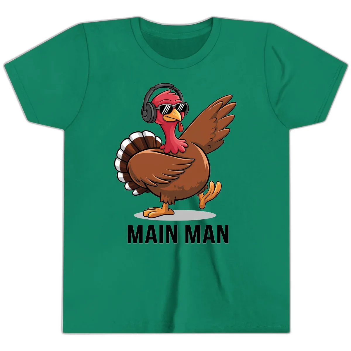 Cool Turkey Main Man Thanksgiving Design Youth T-Shirt in Kelly