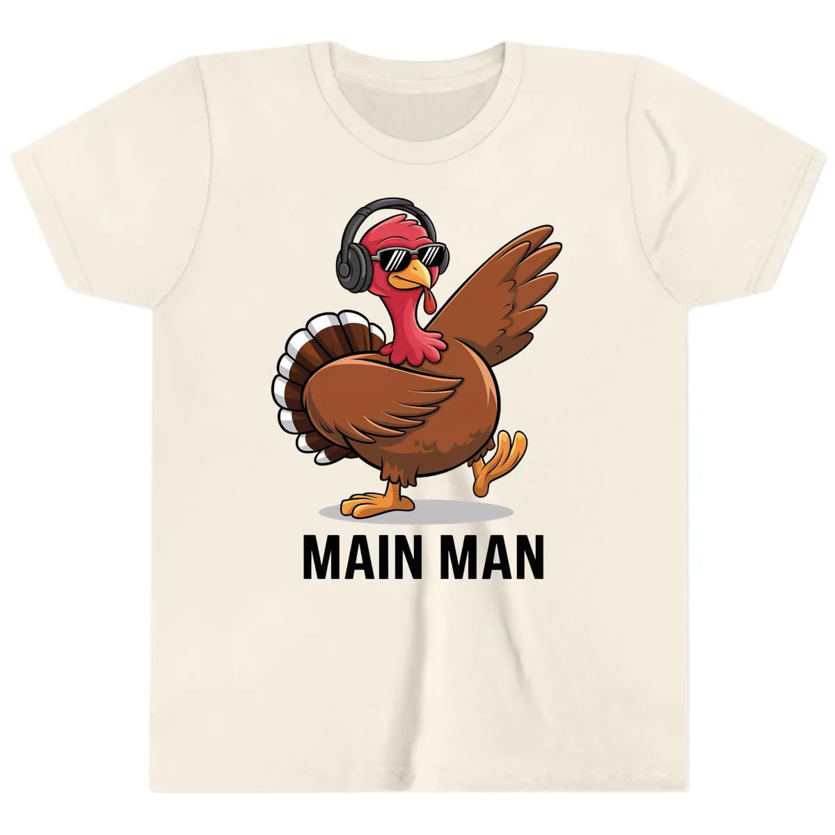 Cool Turkey Main Man Thanksgiving Design Youth T-Shirt in Natural