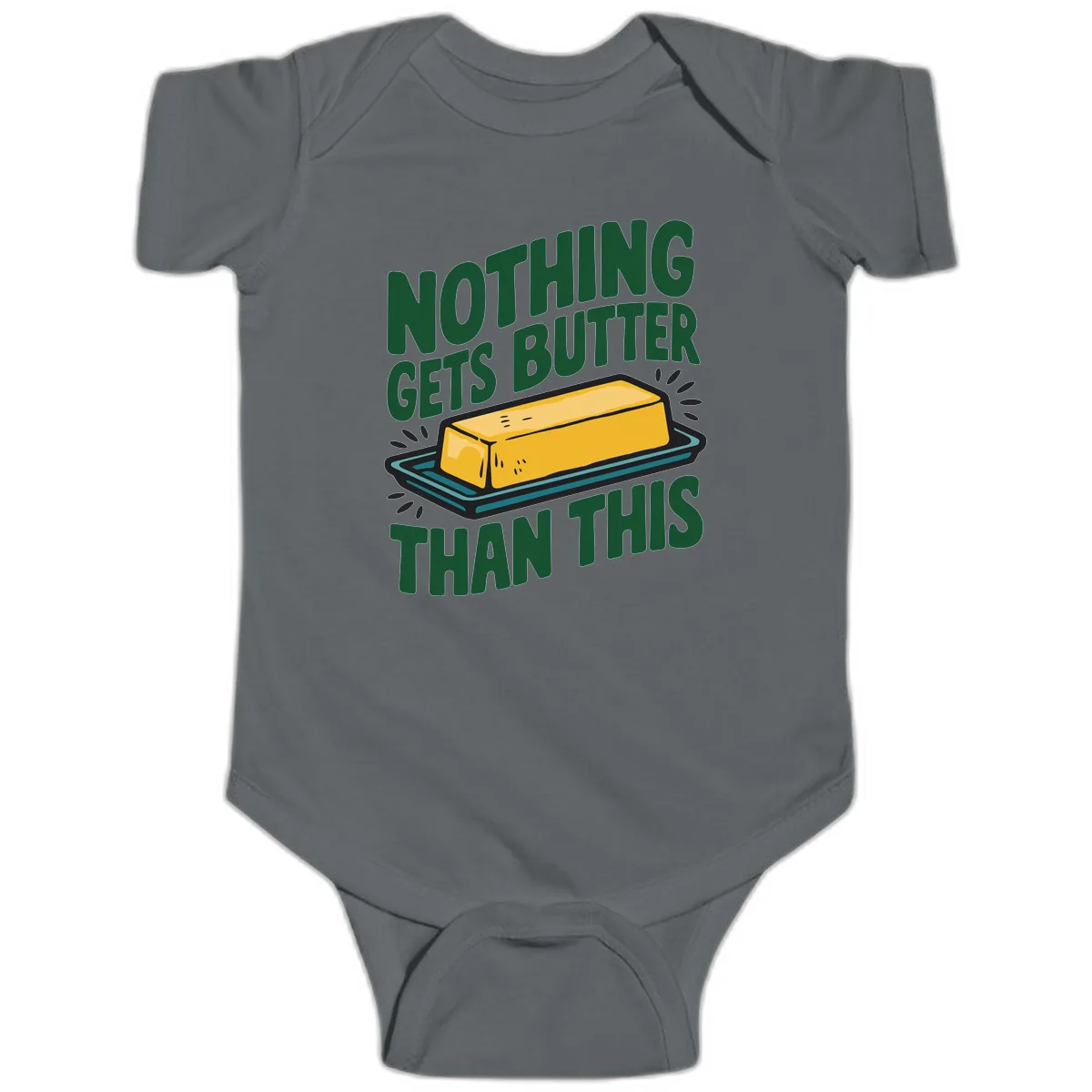 Nothing Butter Than This Butter Design Baby Onesie in Charcoal