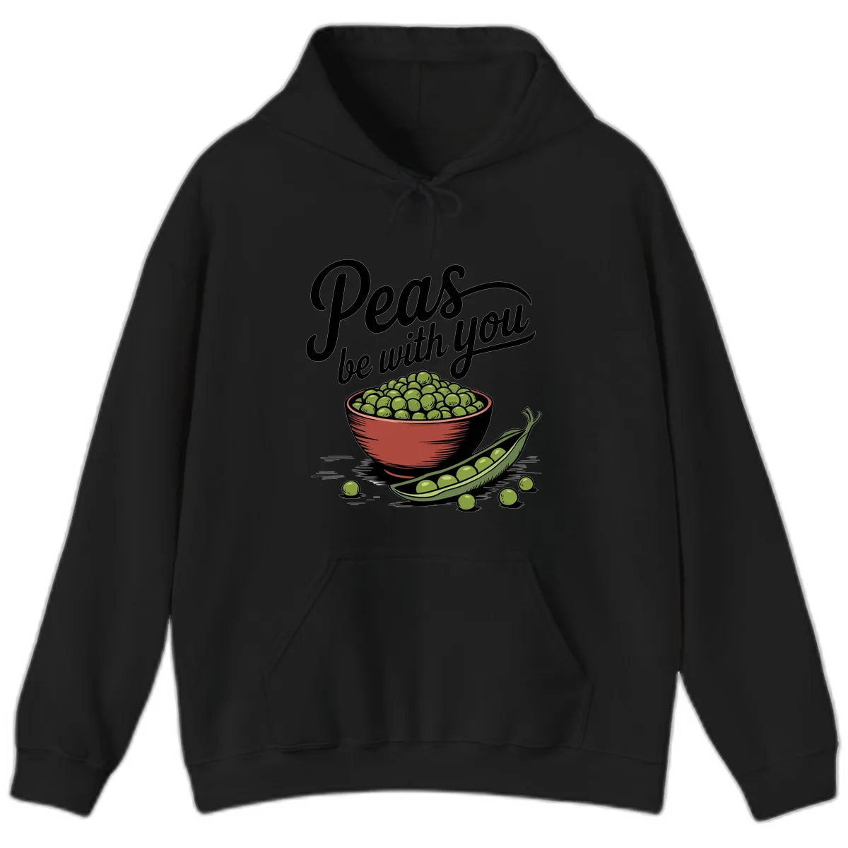 Peas Be With You Pun Graphic Hoodie in Black