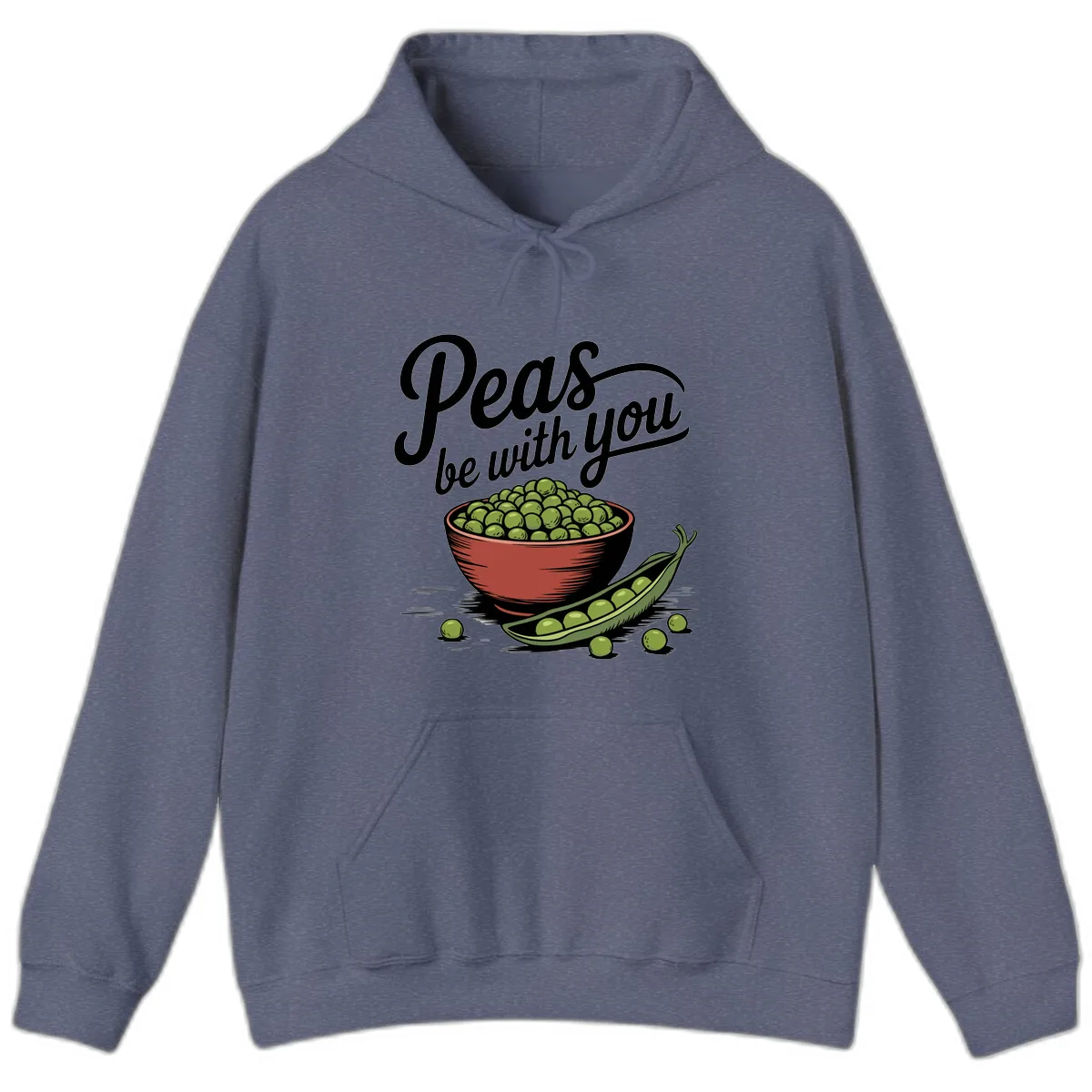 Peas Be With You Pun Graphic Hoodie in Heather Navy