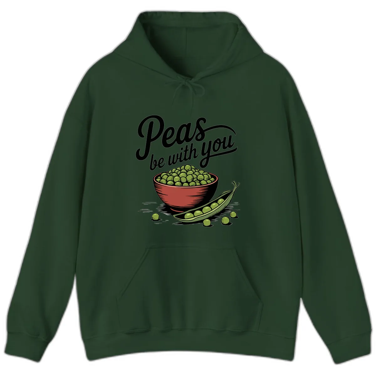 Peas Be With You Pun Graphic Hoodie in Forest Green