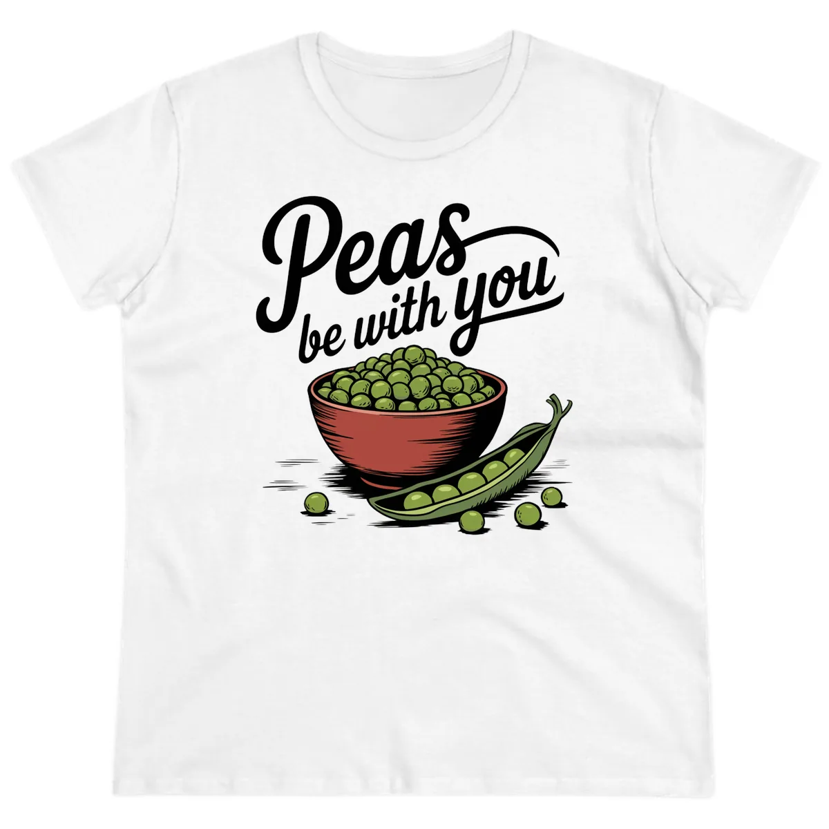 Peas Be With You Pun Graphic Ladies Tee in White