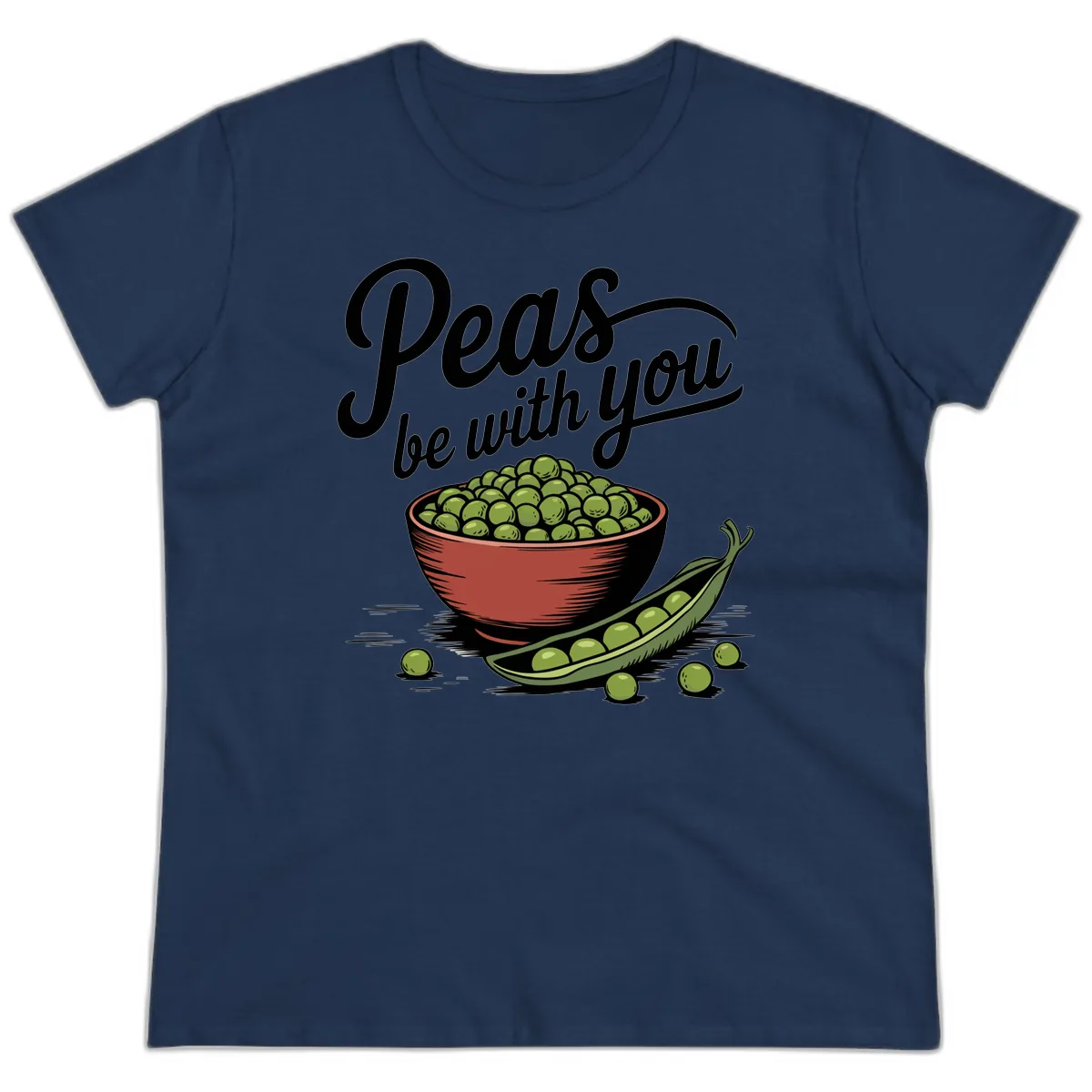 Peas Be With You Pun Graphic Ladies Tee in Navy